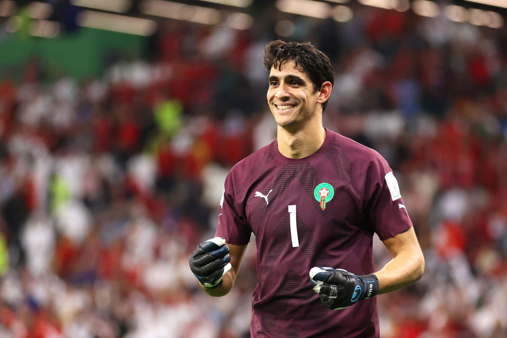 AL RAYYAN, QATAR - DECEMBER 06: Yassine Bounou of Morocco reacts during the FIFA World Cup Qatar 2022 Round of 16 match between Morocco and Spain at Education City Stadium on December 06, 2022 in Al Rayyan, Qatar. (Photo by Catherine Ivill/Getty Images)