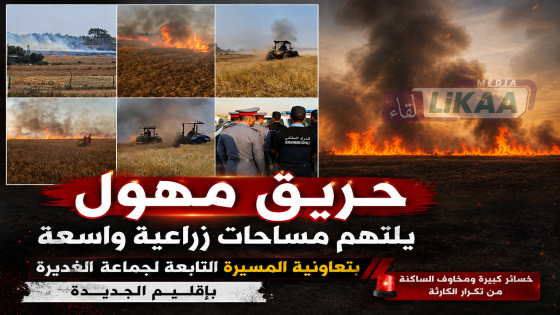 حريـ ـق مهول يلتهم مساحات زراعية واسعة بتعاونية المسيرة التابعة لجماعة الغديرة بإقليم الجديدة