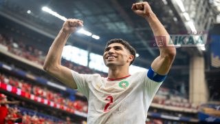 HOUSTON, TEXAS - JULY 4: Achraf Hakimi of Morocco celebrate after the FIFA World Cup 2026 Round Of 16 match between Canada and Morocco at Houston Stadium on July 4, 2026 in Houston, United States. (Photo by Sebastian Frej/Getty Images)